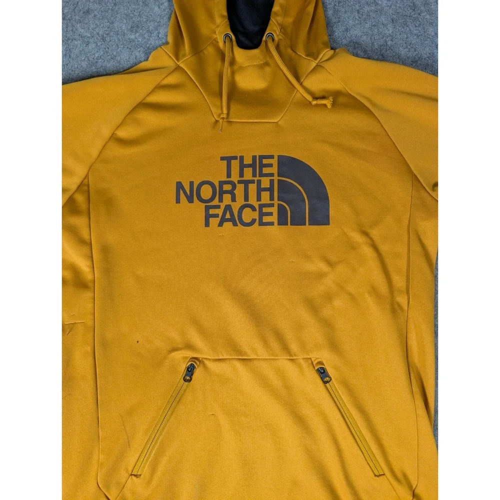 The North Face Mens Tech Pullover Hoodie Mustard Yellow Zippered Pocket Logo M
